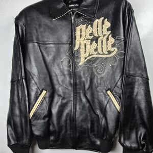 Pelle Pelle Men’s Black Leather Jacket with Cream Logo